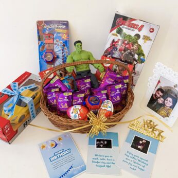 Premium children’s day gift ideas with Chocolates, Avengers Toys and a sweet greetings.