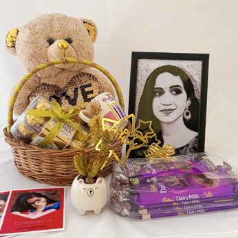 Premium personalised birthday gift for wife with lovely teddy bear, Chocolate and a sweet greetings.