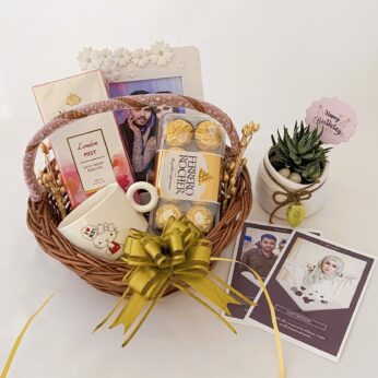 Delightful Birthday gift hamper with perfume, frame and a sweet greetings.