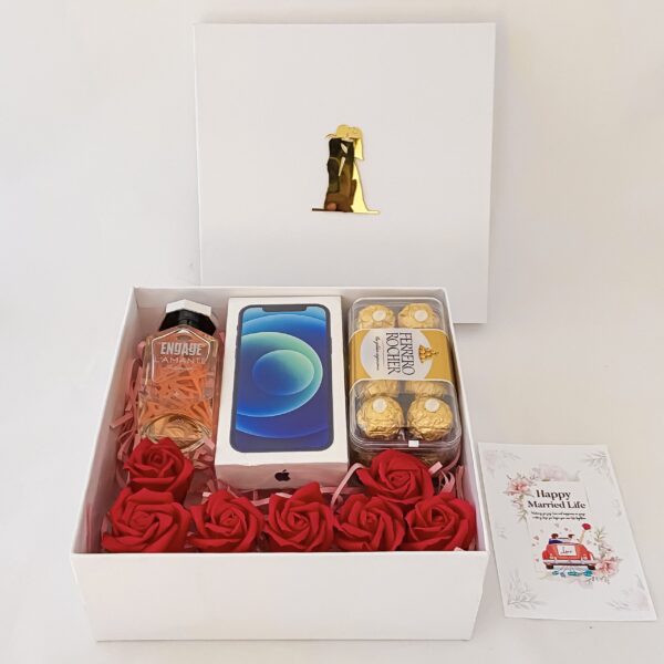 Luxury wedding gift hamper with the Perfume , iPhone 12 and more with blissful greetings! - Image 3