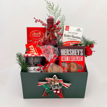 Grandiose Green Xmas Gift Hamper With Chocolates, Fruit Jam, Grape Juice, and More