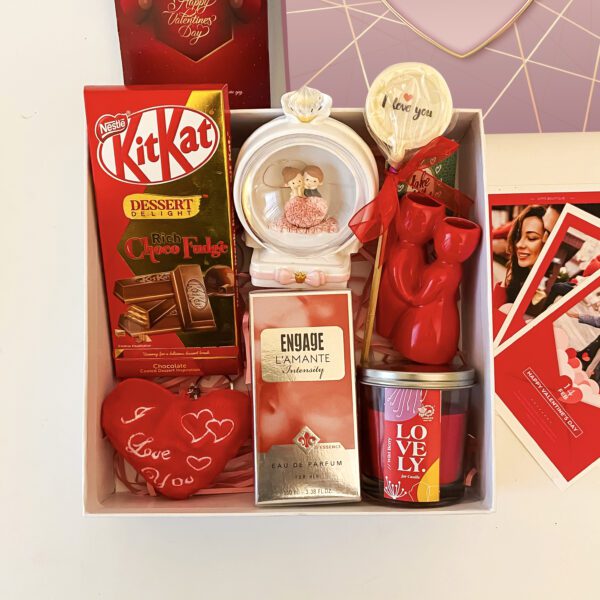 Alluring valentine's day gift hampers with elegant Couple Dome, Candy, Perfume And Cards - Image 2