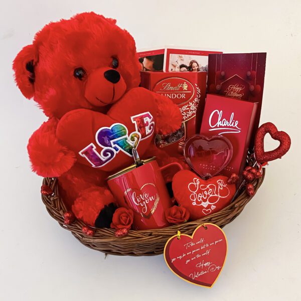 Cherry Red Valentine's Day Gift Hamper Filled with Chocolates, Teddy, Love Meter, and More - Image 3