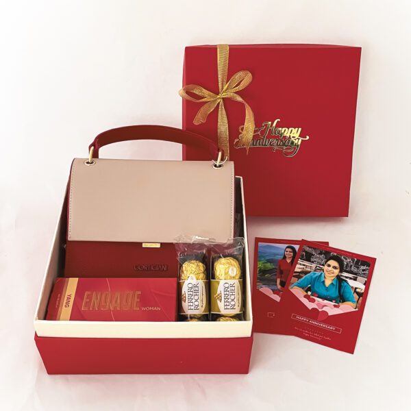 Charming Anniversary Gift Hamper With Sling Bag, Perfume Cards  and Blissful Greetings. - Image 3