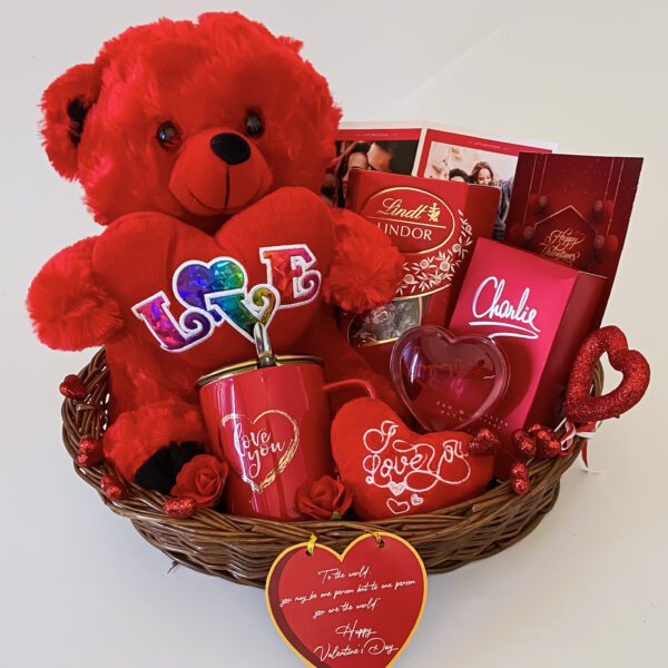 Cherry Red Valentine's Day Gift Hamper Filled with Chocolates, Teddy, Love Meter, and More - Image 4