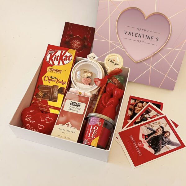 Alluring valentine's day gift hampers with elegant Couple Dome, Candy, Perfume And Cards - Image 4