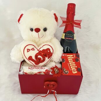 Romantic friendship day gifts for her with wine and teddy bear