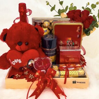 Premium Valentine’s Day gift box for her with chocolates, wine, perfume, and much more