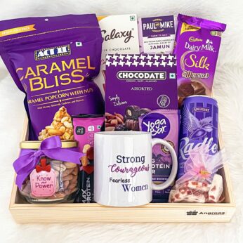 Lilac Tinged gifts on womens day With Premium Chocolates, Nuts And Bespoke Magic Mug