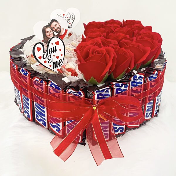 Enchanting love gift for wife adorned with artificial flowers and chocolates - Image 4