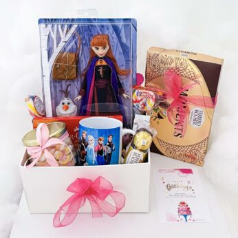 Birthday gift for girls Or kid girl india with Frozen theme doll | candy’s | Mug chocolates | marshmallow bottle | And greeting cards