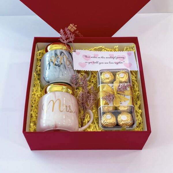 Congratulatory gift for newly married couple With Couple Mug Set And Chocolates - Image 3