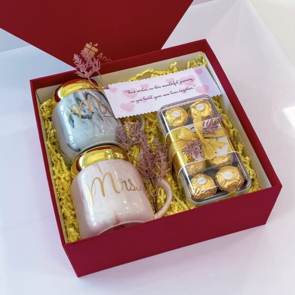 Congratulatory gift for newly married couple With Couple Mug Set And Chocolates - Image 4