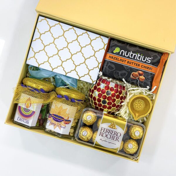 Basking In Tastes luxury Diwali gift hamper With Dry Fruits & Nuts, Butter Chikki, And More