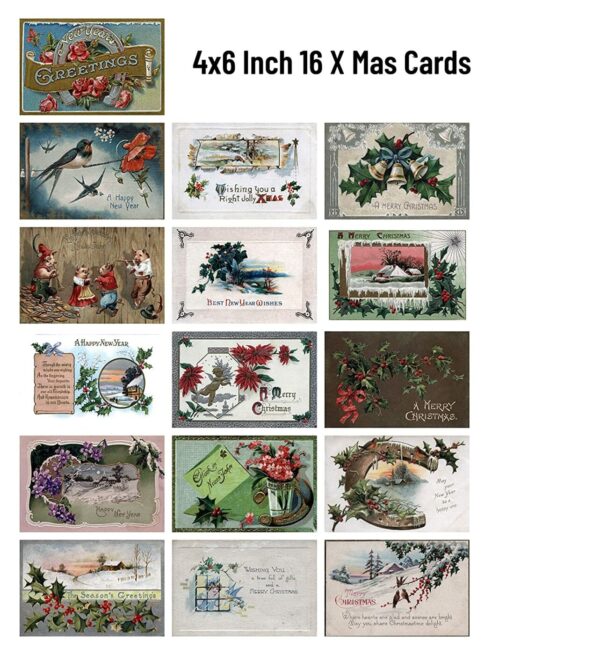 Vintage Postcard Style Minimalistic Christmas Greeting Cards (Pack of 16, Size 5×7 in) - Image 2