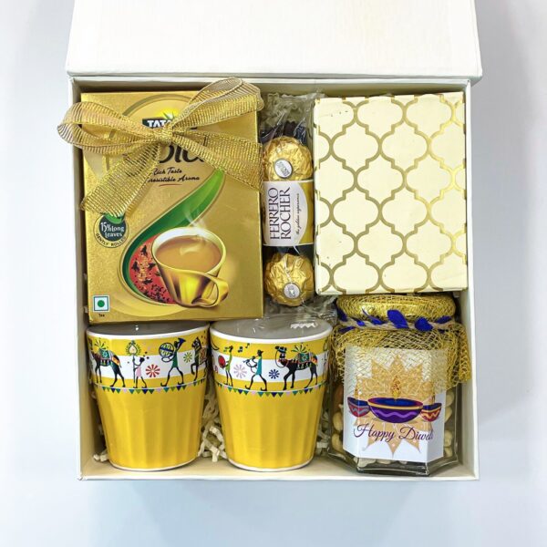 Have It All diwali sweets Hamper With Ceramic Mugs, Tea, Chocolates, And Assorted Dry Fruits - Image 5