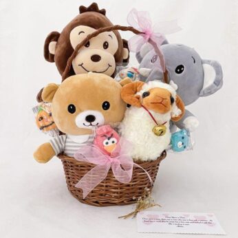 Enchanting Cuty birthday gift for Girl, with animal soft toys and candy.