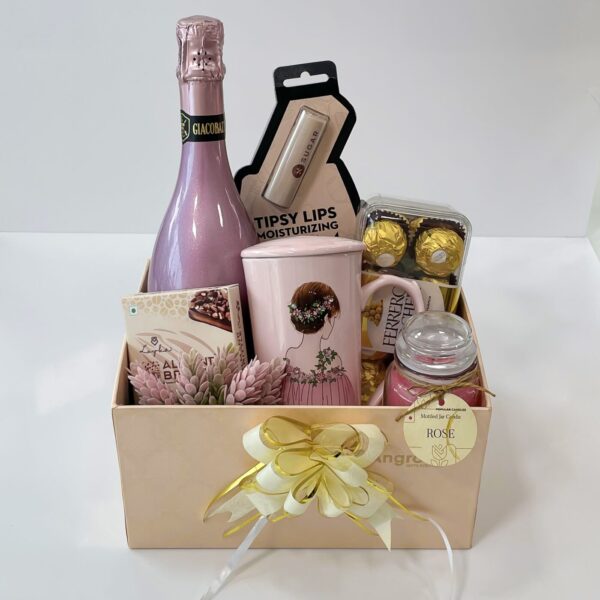 Pink Amaze Bride To Be Pre-Wedding Hamper With Scented Candle, Chocolates, Wine, And Care Products - Image 3