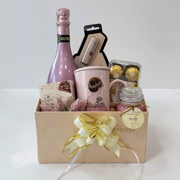 Pink Amaze Bride To Be Pre-Wedding Hamper With Scented Candle, Chocolates, Wine, And Care Products - Image 4