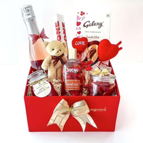 Moonstruck Romance Valentine's Day Hamper With Milk Chocolates, Wine, Scented Candle, And More - Image 2