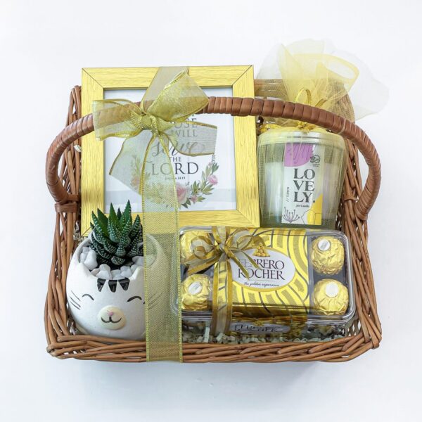 Good Fortune Housewarming Gift With Chocolates, Indoor Plant, Scented Candle, And Custom Photo Frame - Image 3