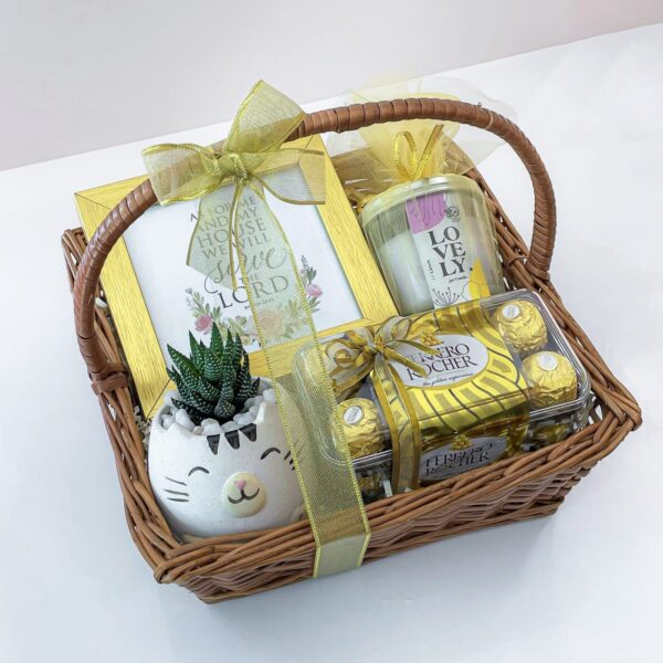 Good Fortune Housewarming Gift With Chocolates, Indoor Plant, Scented Candle, And Custom Photo Frame - Image 4