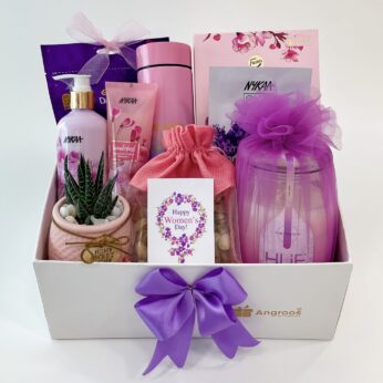 Pink Poetry Women’s Day Gift Hamper With Assorted Nuts, Self-Care Products, And More