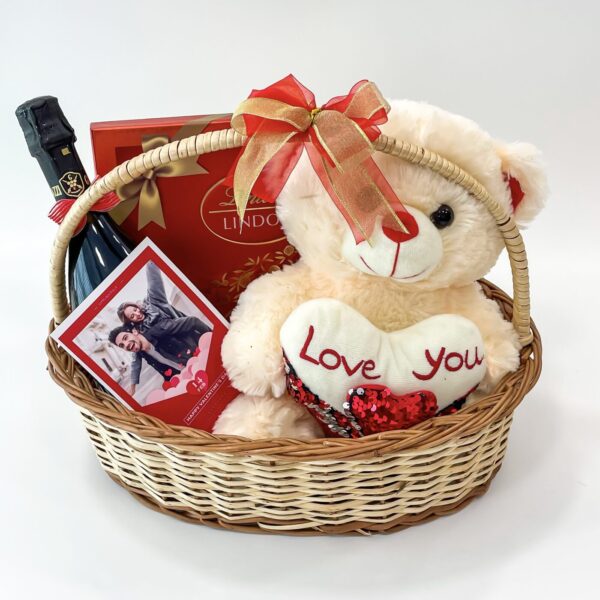 Love Story Valentine's Day Gift Basket With Chocolates, Red Wine, And Teddy Bear - Image 5