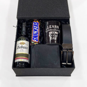 Customised gifts box for groom to be, includes grape juice, wallet, and men’s belt