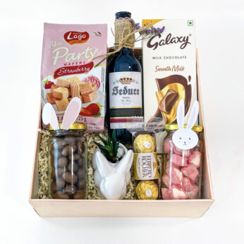 Luxe Bites Easter Gift Set With Chocolate Balls, Wafers, Red Wine, And More