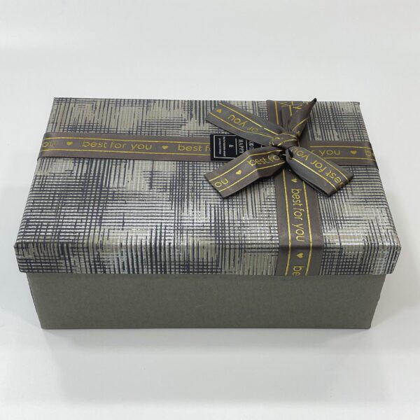 Ribbon Tied Ash-Colored Gift Box with Uneven Lines Texture ( 3 x 5.5 x 8.25 Inches ) - Image 3