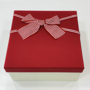 Medium-Sized Ribbon-Decorated Red and Cream Gift Box – 3.25″ Height x 6.5″ Width x 6.5″ Length – A Beautiful Way to Present Your Gifts