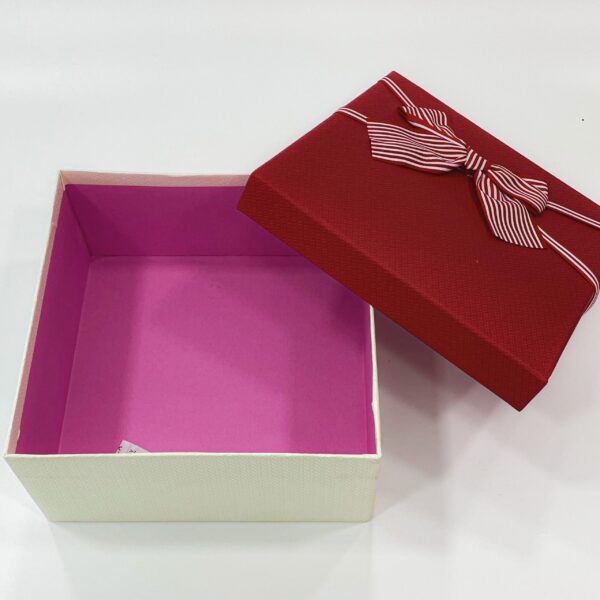 Ribbon-Decorated Red and Cream Gift Box - Height 3.5", Width 7.5", Length 7.5" - A Beautiful Gift Box - Image 4