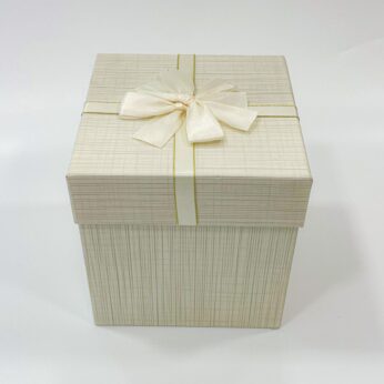 Off-White Gift Box with Ribbon Embellishment and Unique Uneven Line Texture – 7 x 6 3/4 x 6 3/4 Inches