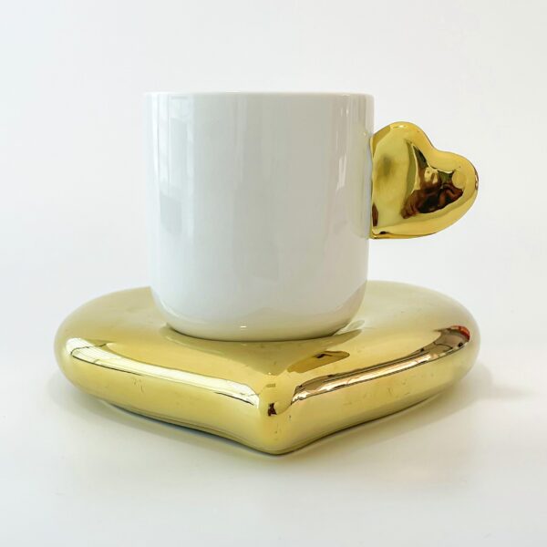 Cute coffee mug white mug (  Heart Shaped golden colour Tray ) - Image 2