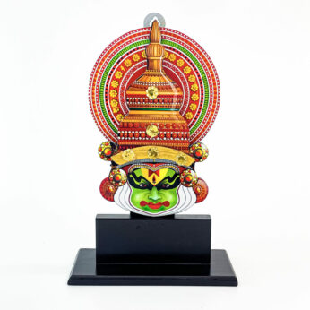 Traditional handicraft kathakali head with stand ( H  10 in, W 7 in, and L 2.25 in)