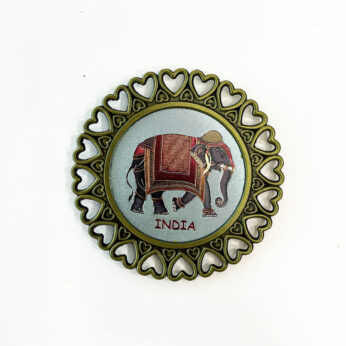 Indian elephant fridge magnet souvenir with a height of 6 cm, and a width of 6 cm.