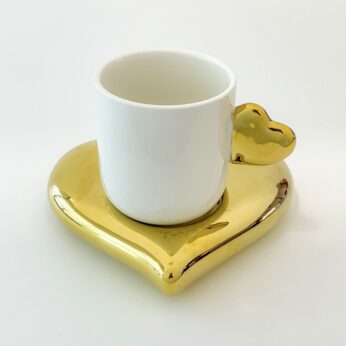 Cute coffee mug white mug (  Heart Shaped golden colour Tray )