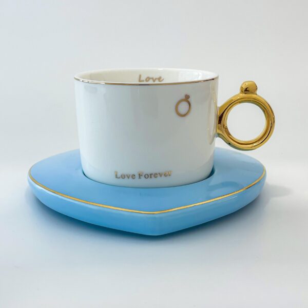 Ceramic Coffee Mug With Tray ( Heart Shaped blue colour Tray ) : A Perfect Addition to Your Kitchen - Image 2