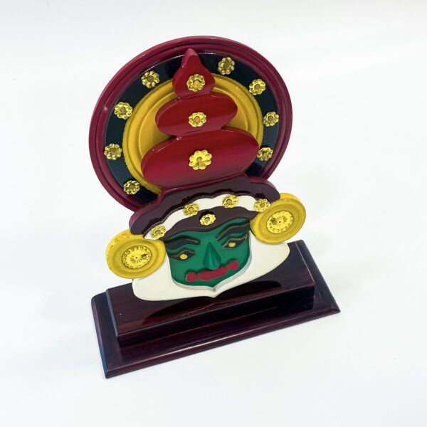 Handmade stunning multicolored kathakali face with wooden stand (9 x 7 x 3 cm) - Image 4