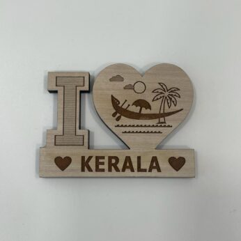 Exquisite Handmade I love Kerala wooden badges for any occasion (H 2.5 x W 3 Inch) x 4 pcs