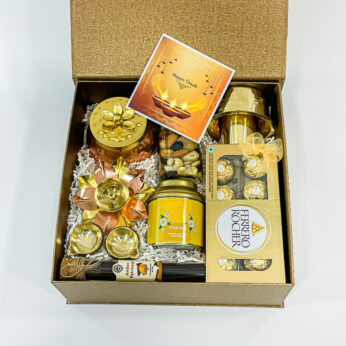 Sweet and Perfect Diwali Gift Hampers with Ferrero Rocher, Metal Lotus candle holder, Mixed nuts bottle and More