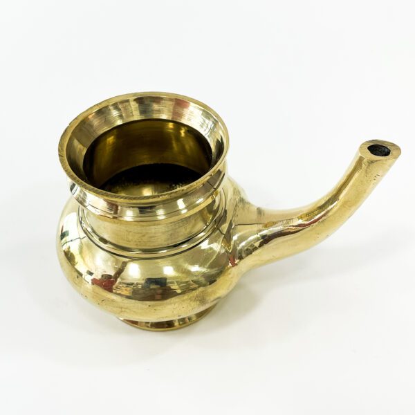 Traditional brass Kindi vessel (water dispenser): H 2.75 x W 4 x L 3 inches - Image 2