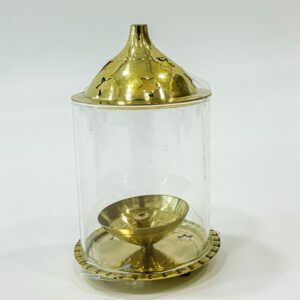 Brass Diya Oil Lamp with Glass Cover 