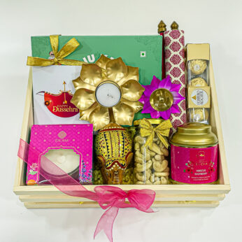 Sweet Gift Boxes with Dussehra Gift Items With Premium scented Candle, Handcrafted elephant large, Ferrero Rocher Chocolates And More Festive Treasures