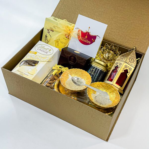 Unwrap the Festive Magic with Our Dussehra Gift Box with Sweets, Hanging lamp, Oodh cones and More - Image 2