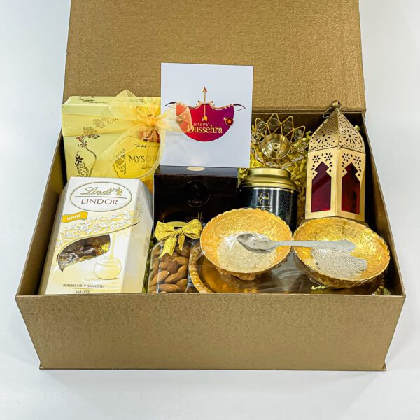 Unwrap the Festive Magic with Our Dussehra Gift Box with Sweets, Hanging lamp, Oodh cones and More - Image 3