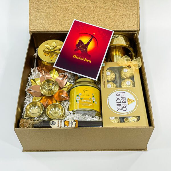 Perfect Dhanteras Gift Set: Oh Cha Tea, Mixed Nuts Bottle, Decorative Copper Bowl, and More - Image 3