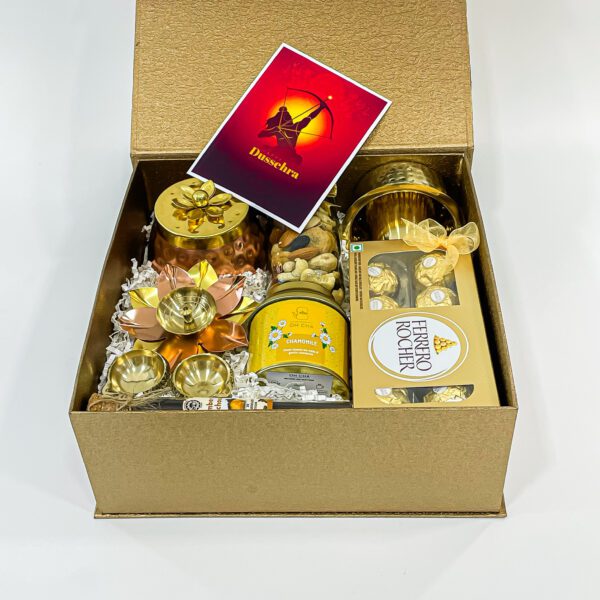 Perfect Dhanteras Gift Set: Oh Cha Tea, Mixed Nuts Bottle, Decorative Copper Bowl, and More - Image 5