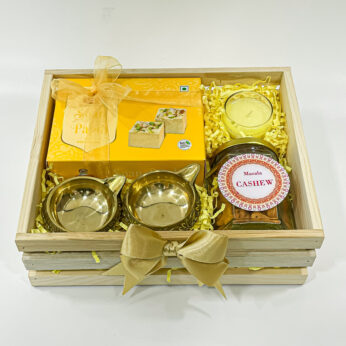 Unwrap the Magic of Diwali Gift Trays With Soan Papdi premium, Masala cashew, Diya 2 and More